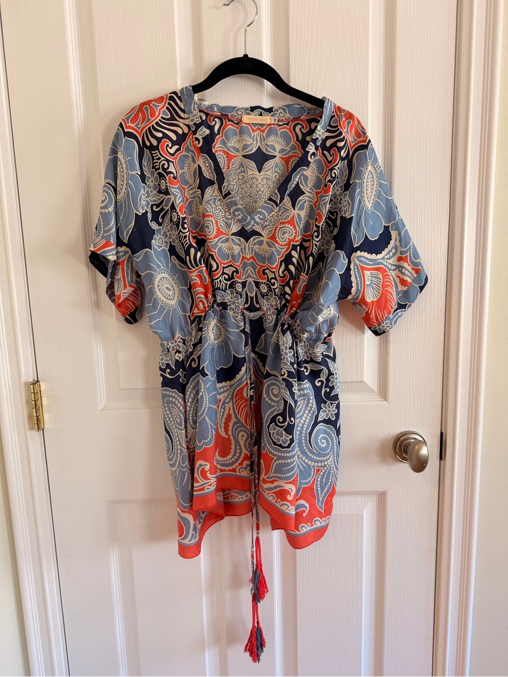 Johnny Was - Boho V-Neck Drawstring Flowy Blouse - Size Medium